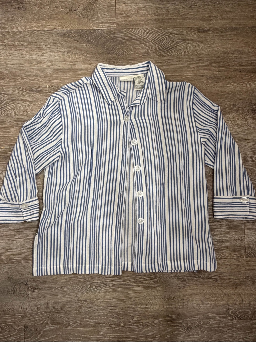 Striped Blue & White Button-Up Women’s Shirt